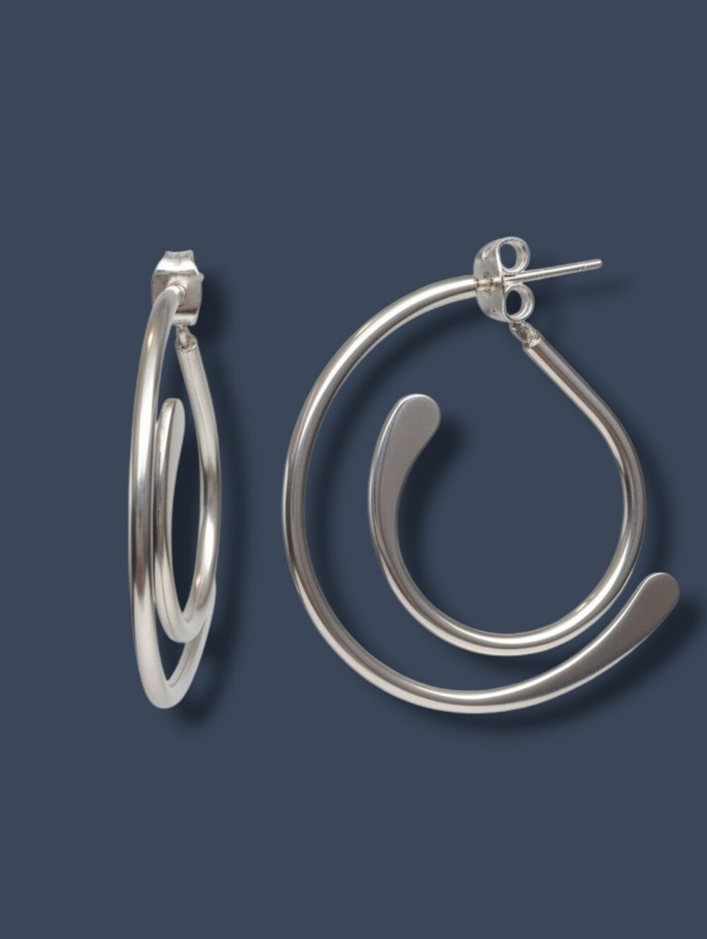 2pc Geometric Open Cool Tone Modern Earrings - Picture 2 of 5